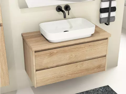 Duo Badmöbel 100, Eiche Gold, Keramik Waschbecken,...