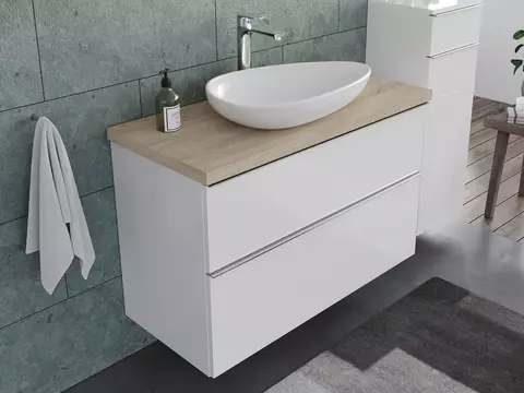 Smile Badmöbel 100, Weiß Hochglanz Lackiert,...