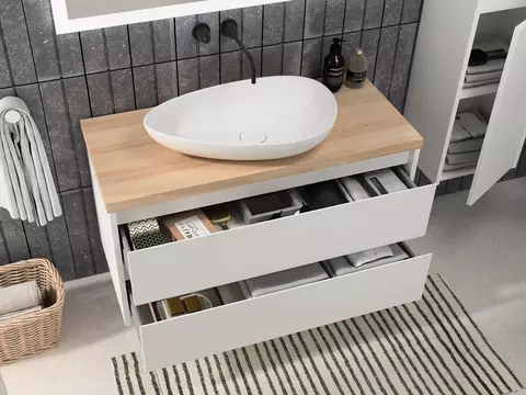Duo Badmöbel 100, Weiß Hochglanz Lackiert,...