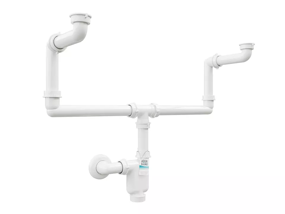 Aqua Bagno Raumsparsiphon f&uuml;r Badm&ouml;bel doppelter Ablauf - DN32 - Kunststoff wei&szlig;