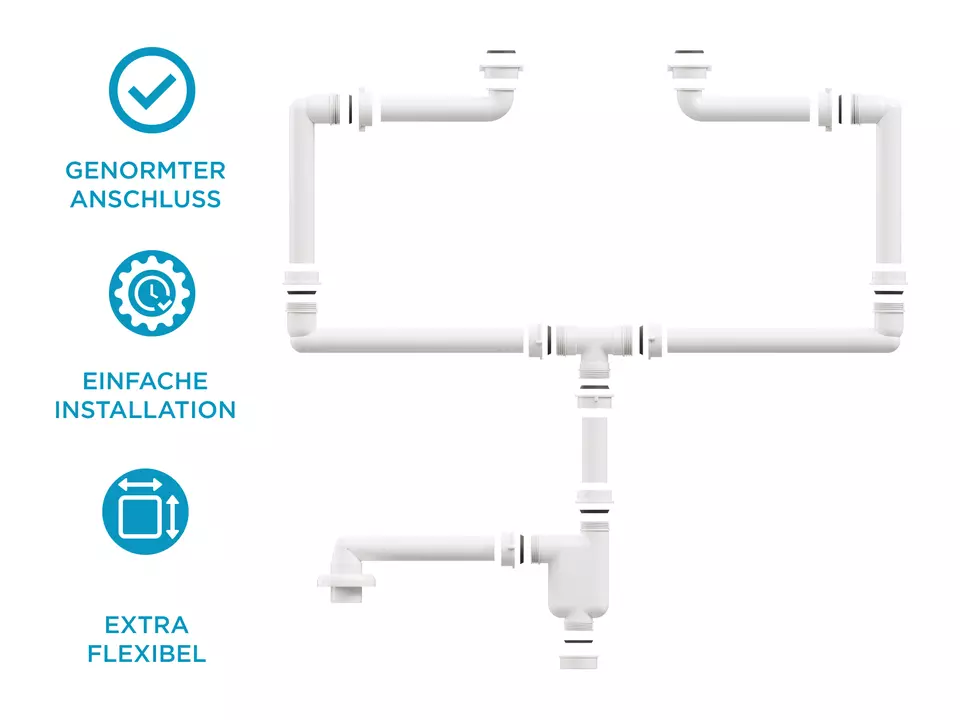 Aqua Bagno Raumsparsiphon f&uuml;r Badm&ouml;bel doppelter Ablauf - DN32 - Kunststoff wei&szlig;
