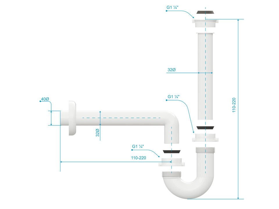 Aqua Bagno Siphon - DN32 - Kunststoff wei&szlig;