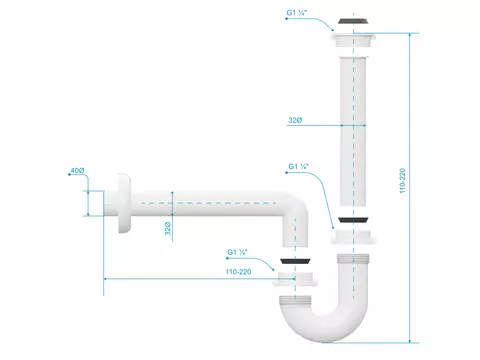 Aqua Bagno Siphon - DN32 - Kunststoff weiß