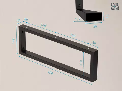 Aqua Bagno Konsolenträger 42cm aus Edelstahl schwarz...