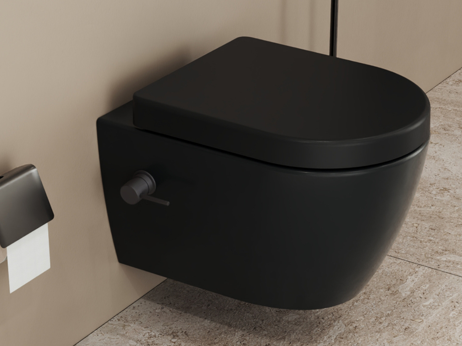 Aqua Bagno Design H&auml;nge-Dusch-WC sp&uuml;lrandlos Cloud 2.0 Taharat in schwarz matt inkl. Warm-Kalt-Mischer &amp; WC-Sitz abnehmbar