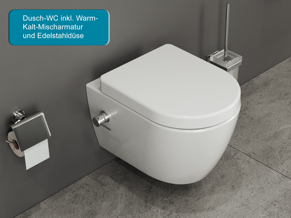 Wand Dusch WC Taharet - sp&uuml;lrandlos - mit abnehmbaren Softclose Toiletten-Sitz - Bidet - Keramik - S.4415.9827