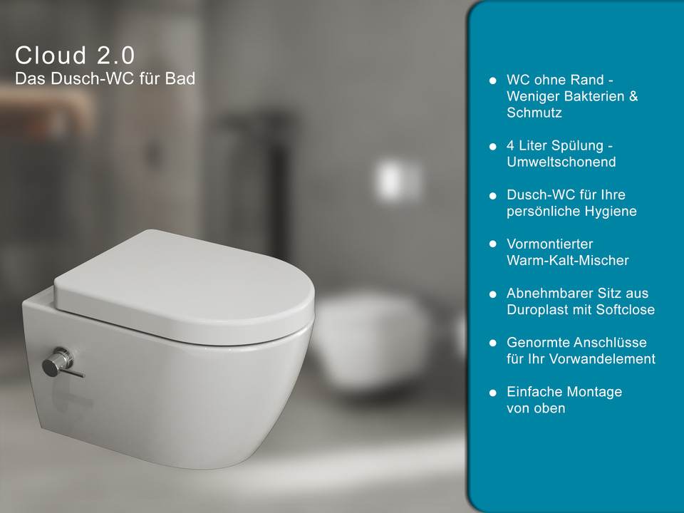 Wand Dusch WC Taharet - sp&uuml;lrandlos - mit abnehmbaren Softclose Toiletten-Sitz - Bidet - Keramik - S.4415.9827