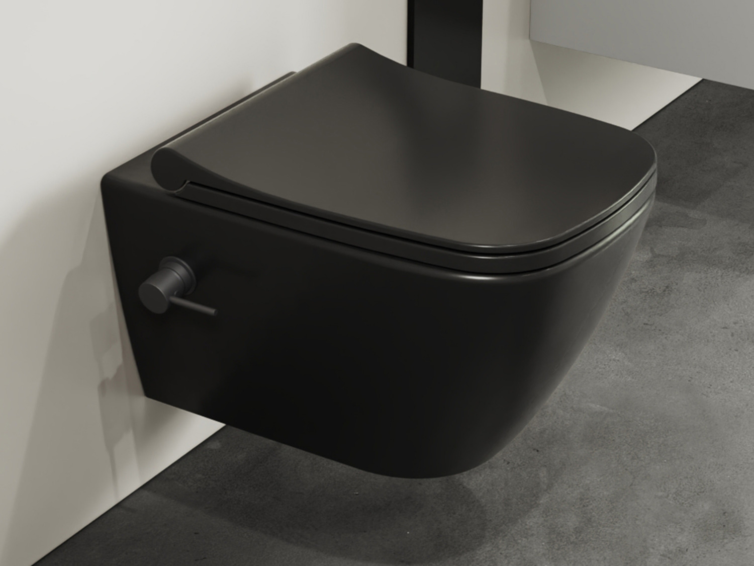 Aqua Bagno Design H&auml;nge-Dusch-WC sp&uuml;lrandlos Mestola Taharat in schwarz matt inkl. Warm-Kalt-Mischer &amp; WC-Sitz abnehmbar