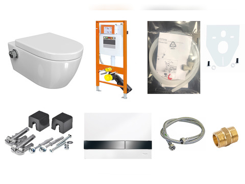 Aqua Bagno WCSet.16.JomoLine.TV.1 JomoLine Vorwandelement mit Rohrunterbrecher für Dusch WCs mit Bidetfunktion + Wand WC mit Ventil + Drückerplatte + Zubehör #1