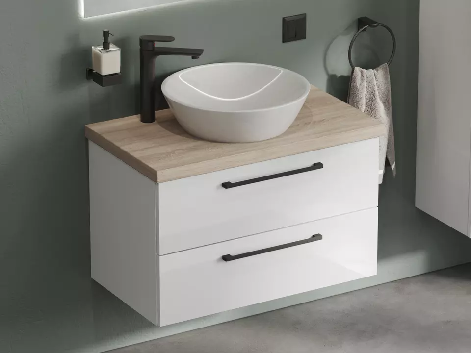 Aqua Bagno Badmöbel Angular 80cm Breite mit einem Keramik-Aufsatzwaschbecken KR-45