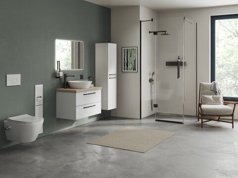 Angular Badmöbel 80, Weiß Hochglanz Lackiert, Keramik Waschbecken, Trägerplatte