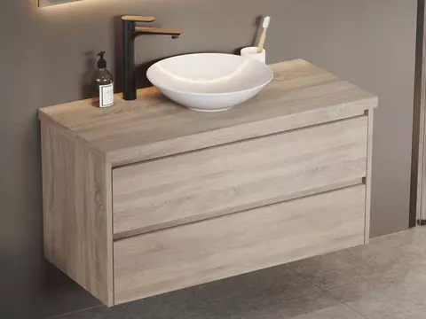 Duo Badmöbel 100, Eiche Gold, Keramik Waschbecken,...
