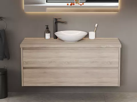 Duo Badmöbel 120, Eiche Gold, Keramik Waschbecken,...