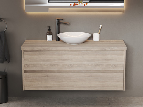 Duo Badmöbel 120, Eiche Gold, Keramik Waschbecken,...