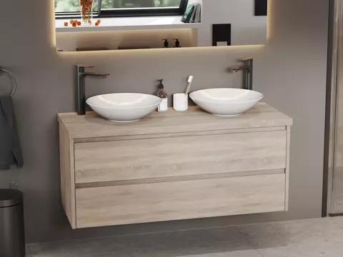 Duo Badmöbel 120, Eiche Gold, Doppelwaschtisch,...