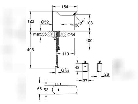 Bau Cosmopolitan E Infrarot-Elektronik für Waschtisch 1/2″ mit Mischung und Temperaturbegrenzer