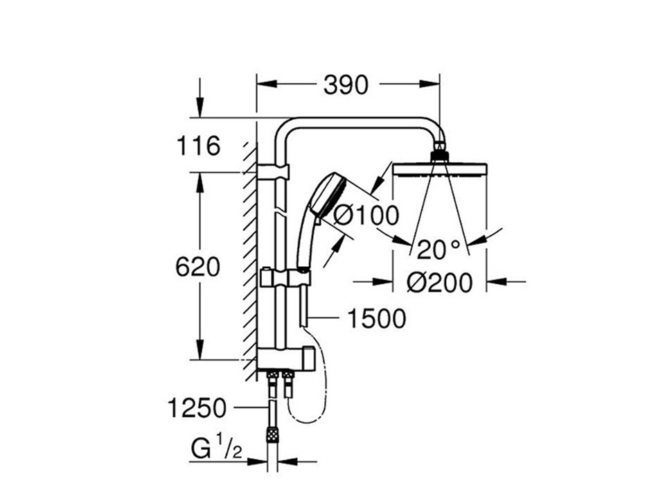 TEMPESTA COSMOPOLITAN SYSTEM 200 SHOWER SYSTEM WITH DIVERTER FOR WALL MOUNTING