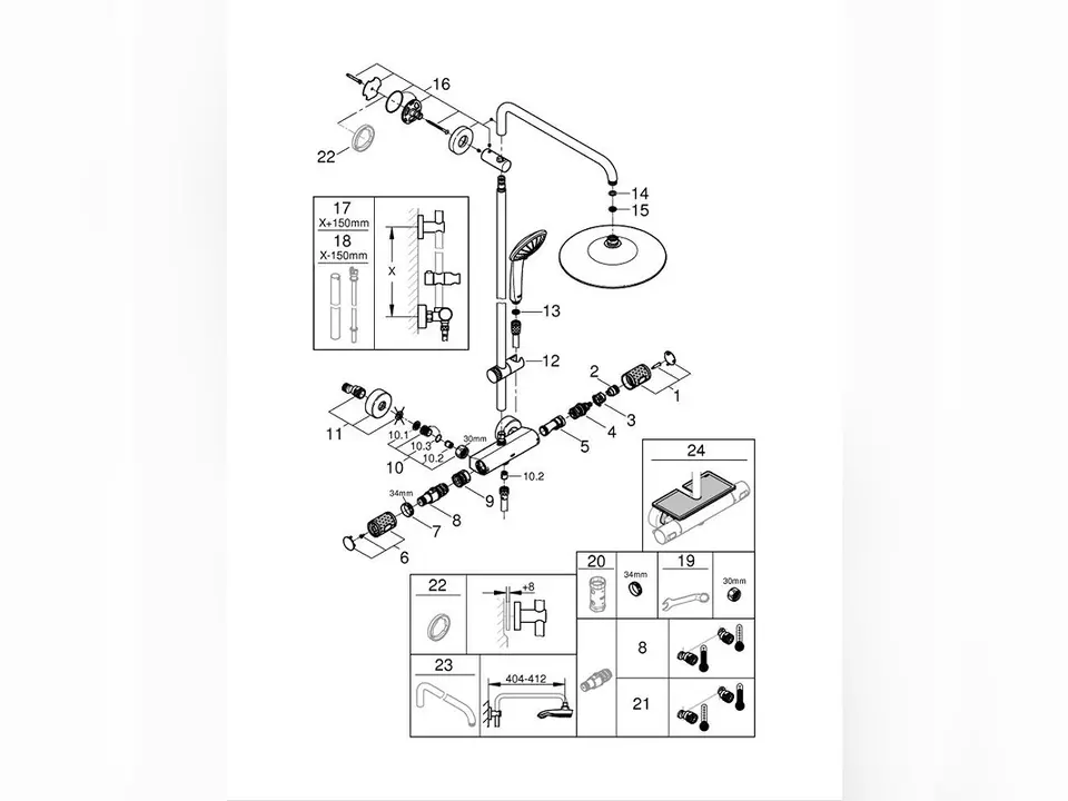 EUPHORIA SYSTEM 260 DUSCHSYSTEM MIT THERMOSTATBATTERIE F&Uuml;R DIE WANDMONTAGE