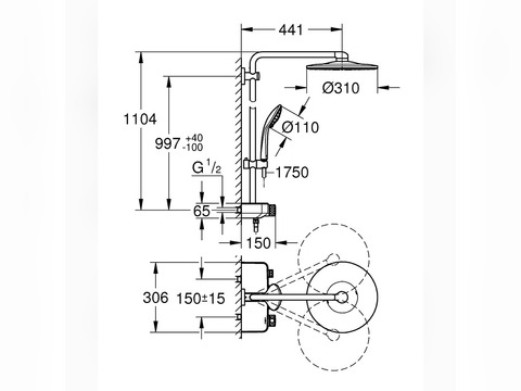 EUPHORIA SMARTCONTROL SYSTEM 310 DUO DUSCHSYSTEM MIT THERMOSTATBATTERIE FÜR DIE WANDMONTAGE