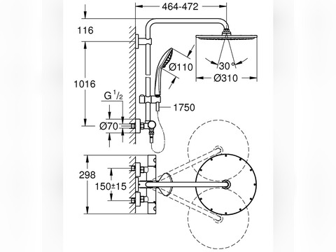 EUPHORIA SYSTEM 310 DUSCHSYSTEM MIT THERMOSTATBATTERIE FÜR DIE WANDMONTAGE