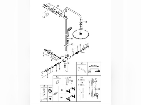 EUPHORIA SYSTEM 310 DUSCHSYSTEM MIT THERMOSTATBATTERIE FÜR DIE WANDMONTAGE