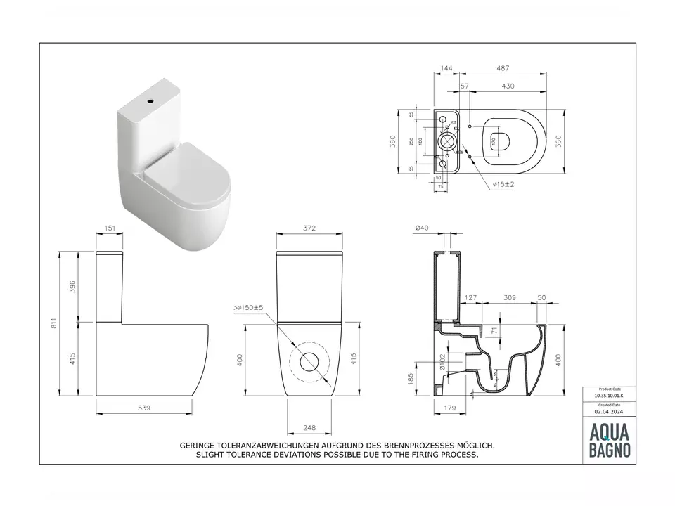 Stand WC Toilette - sp&uuml;lrandlos - inkl. abnehmbaren Softclose Toiletten-Sitz - Keramik - 10.35.10.01.K