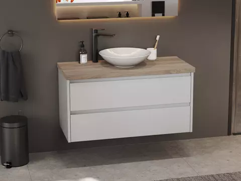 Duo Badmöbel 100, Weiß Hochglanz Lackiert,...