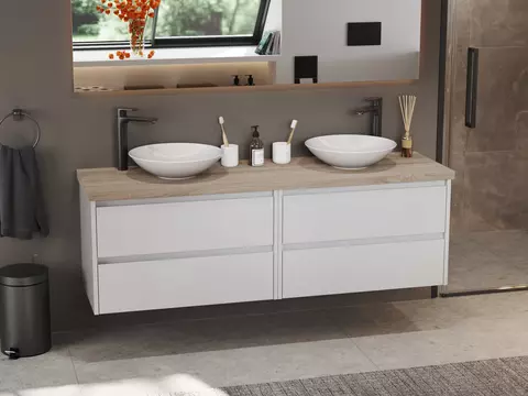 Duo Badmöbel 160, Weiß Hochglanz Lackiert,...