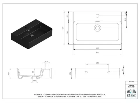 Aqua Bagno Pure Essence Waschbecken 61cm Keramik weiß