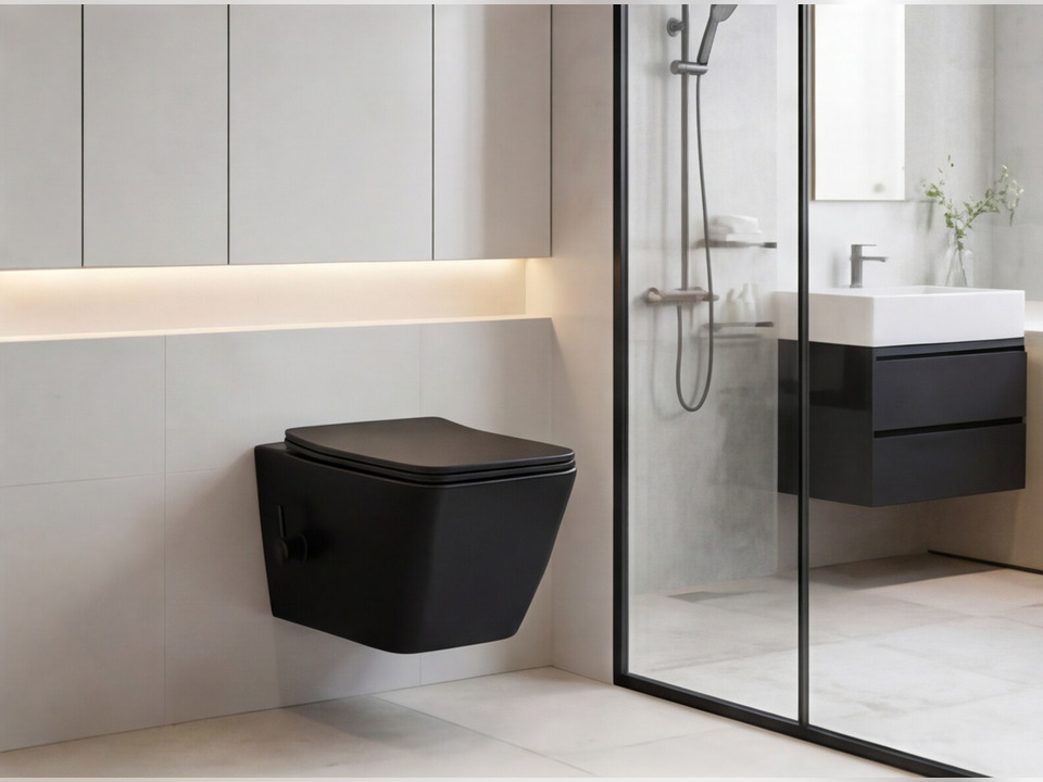 SSWW by Aqua Bagno Delta 2.0 Sp&uuml;lrandloses Dusch-WC inkl. WC-Sitz schwarz matt