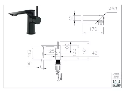 Aqua Bagno Waschtischarmatur PureEssence Schwarz Matt