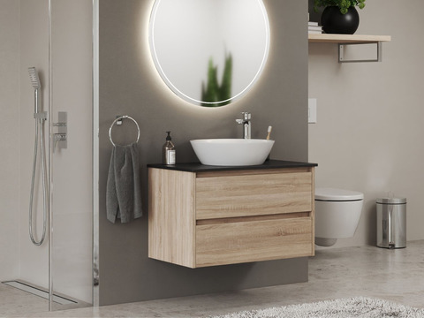 Duo Badmöbel 80, Eiche Gold, Keramik Waschbecken,...