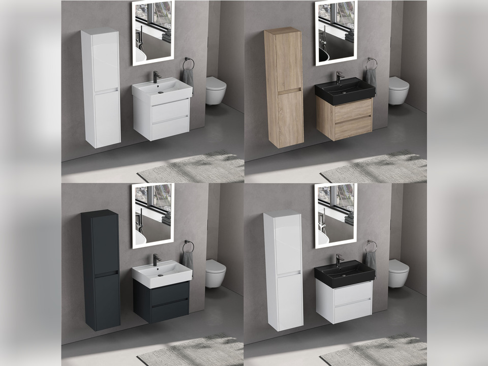 Badm&ouml;bel-Set DUO + Loft Air Waschbecken 60cm Auswahlm&ouml;glichkeiten mit Seitenschrank und Spiegel