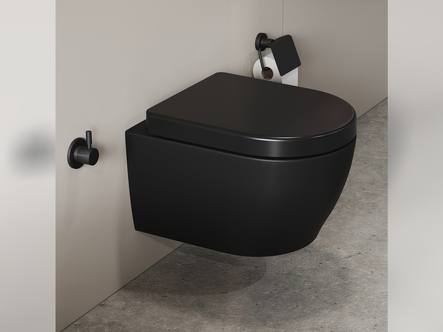 Aqua Bagno Cocon 2.0 Design H&auml;nge-Dusch-WC sp&uuml;lrandlos Taharat &amp; WC-Sitz mit Soft Close System schwarz matt- kurz 49cm