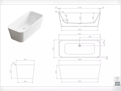 Aqua Bagno freistehende Badewanne Delta 2.0 180cm -Acryl,...