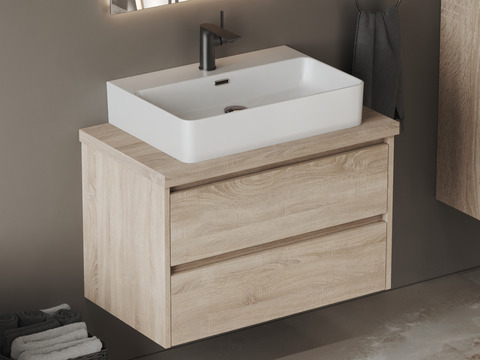 Duo Badmöbel 80, Eiche Gold, Keramik Waschbecken,...