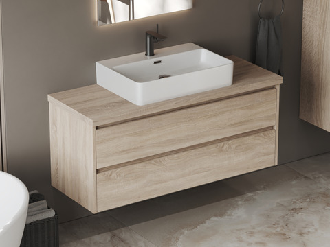Duo Badmöbel 120, Eiche Gold, Keramik Waschbecken,...
