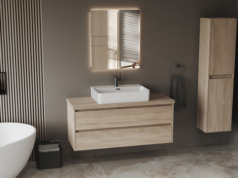 Duo Badmöbel 120, Eiche Gold, Keramik Waschbecken,...
