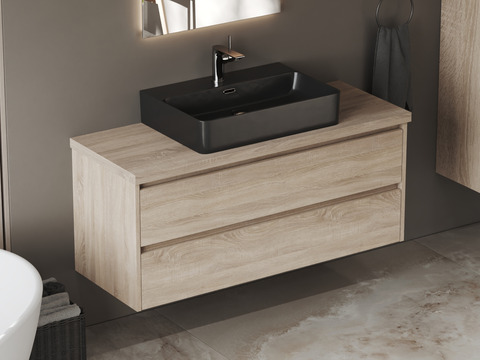 Duo Badmöbel 120, Eiche Gold, Keramik Waschbecken,...