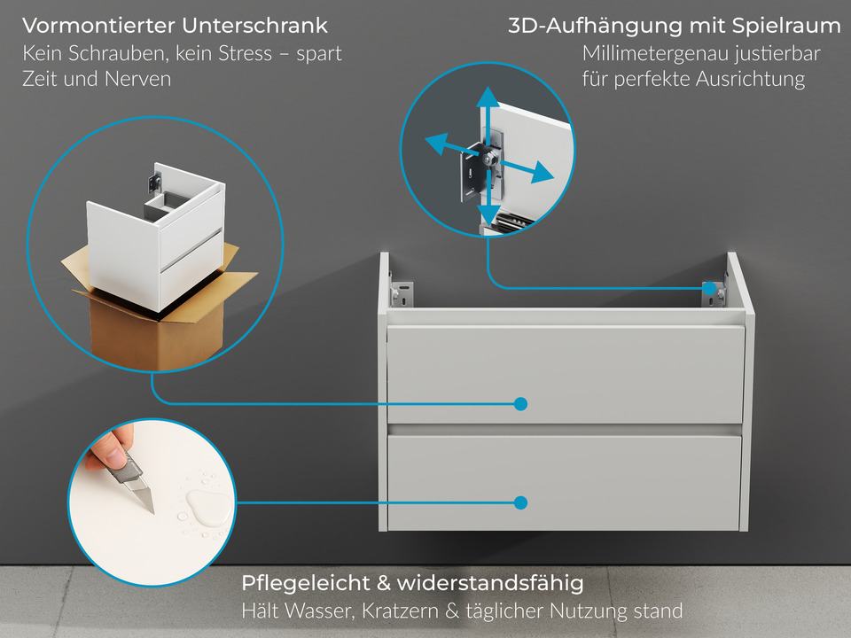 Duo Waschtischunterschrank 60, Wei&szlig; Hochglanz Lackiert
