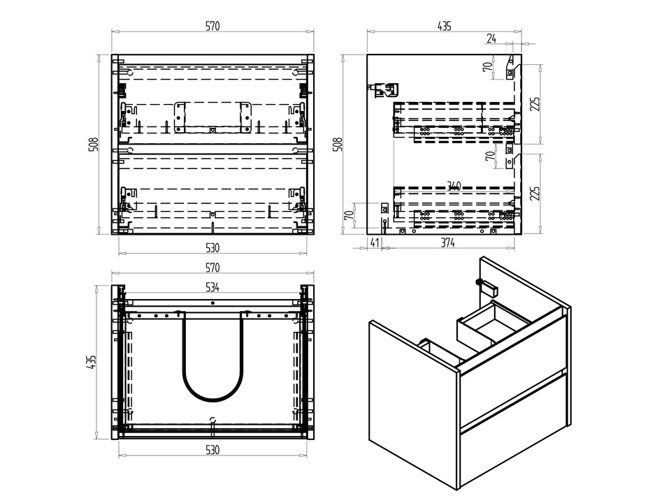 Duo Waschtischunterschrank 60, Wei&szlig; Hochglanz Lackiert
