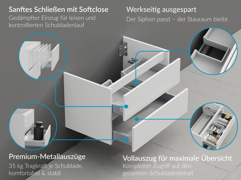 Duo Waschtischunterschrank 60, Weiß Hochglanz Lackiert