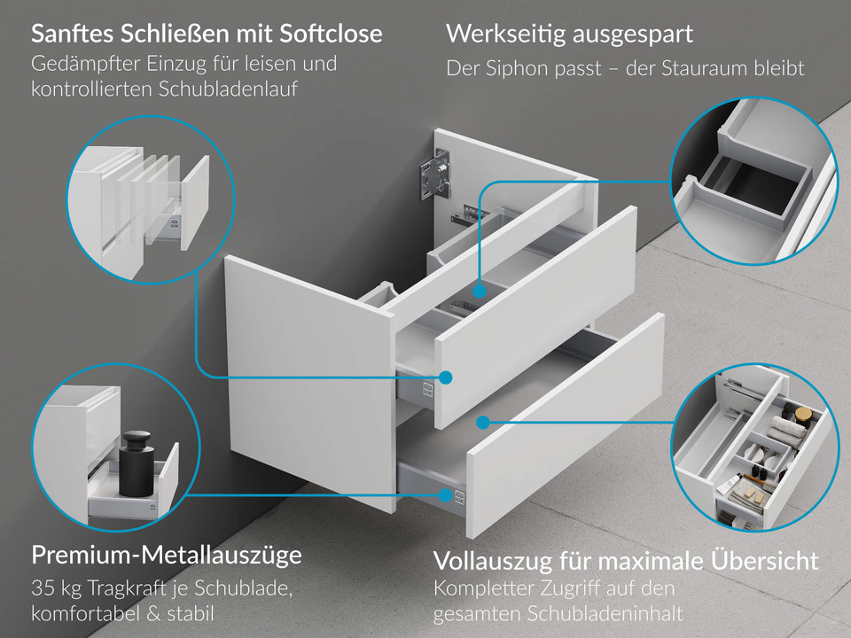 Duo Waschtischunterschrank 80, Wei&szlig; Hochglanz