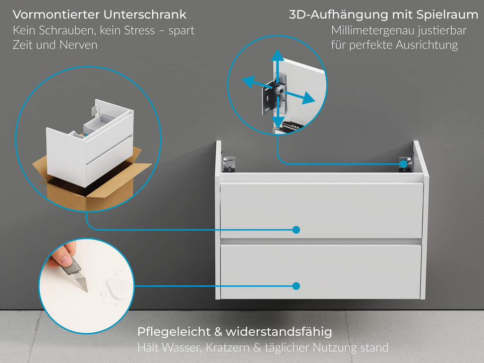 Duo Waschtischunterschrank 80, Wei&szlig; Hochglanz