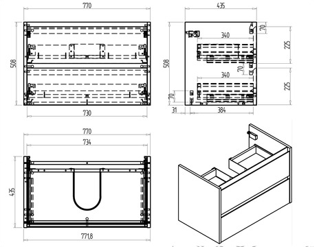 Duo Waschtischunterschrank 80, Weiß Hochglanz