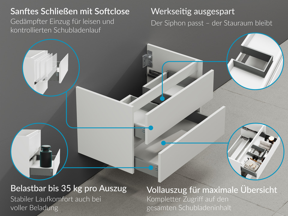 Duo Waschtischunterschrank 120, Wei&szlig; Hochglanz