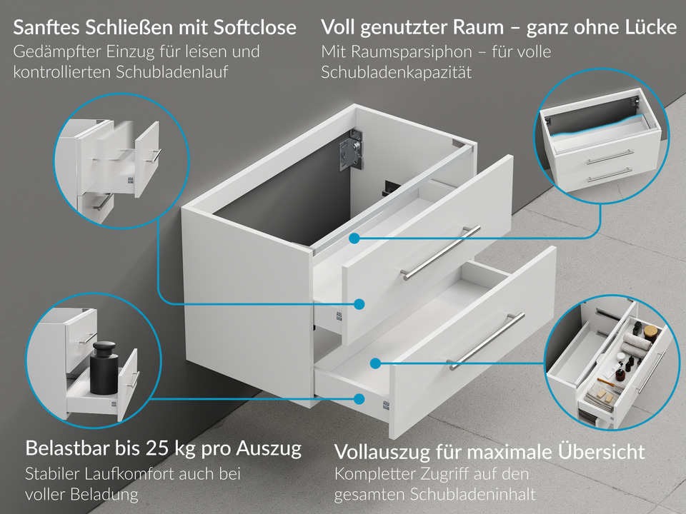 Flex Waschtischunterschrank 60, Wei&szlig; Hochglanz Lackiert
