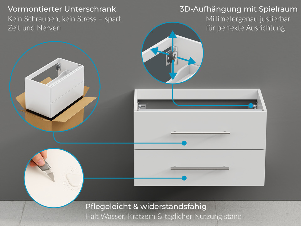 Flex Waschtischunterschrank 100, Wei&szlig; Hochglanz Lackiert