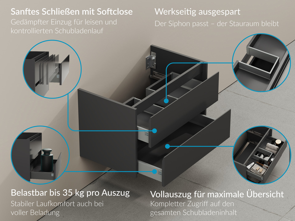 Duo Waschtischunterschrank 60, Anthrazit Matt Lackiert