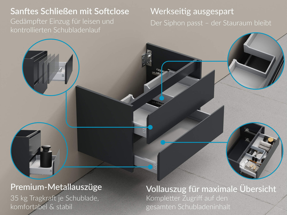 Duo Waschtischunterschrank 80, Anthrazit Matt Lackiert